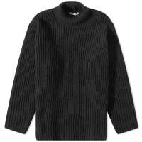 AURALEE Wool Baby Camel Brushed Yarn Knit Turtle BLACK