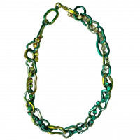 Collina Strada Rhinestone Crushed Chain Necklace METALLIC GREEN MULTI