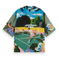 Scotch & Soda Tencel™ Camp Shirt With Tennis Print GREEN TENNIS AOP