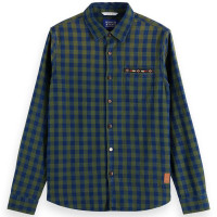 Scotch & Soda Indigo Check Check With Beaded Pocket Detail FIELD GREEN