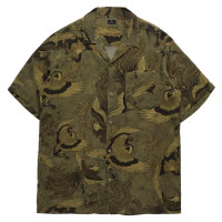 MAHARISHI 4509 Peace Cranes Camp Collar Shirt OLIVE SUBDUED