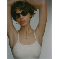 Sporty & Rich Orange Pearl Drop Hoops ORANGE
