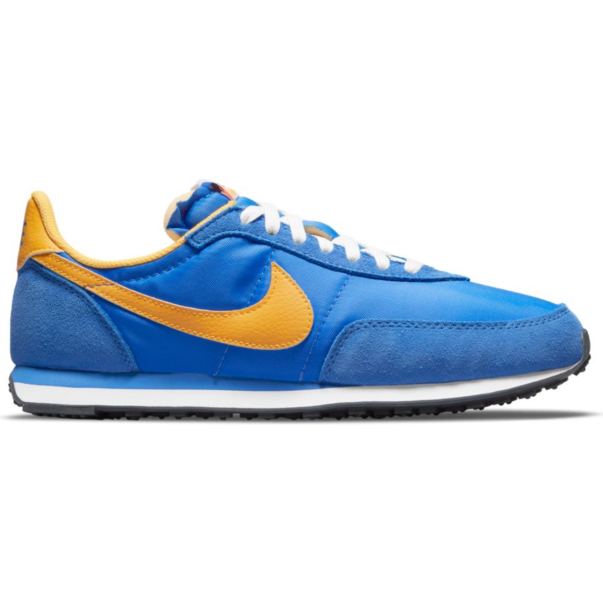 blue nikes with yellow swoosh